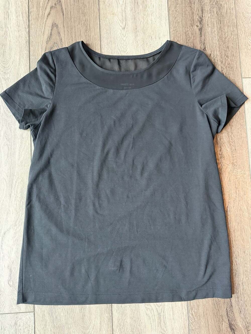 Lafayette 148 New York Short Sleeve Top Size M Black Cotton